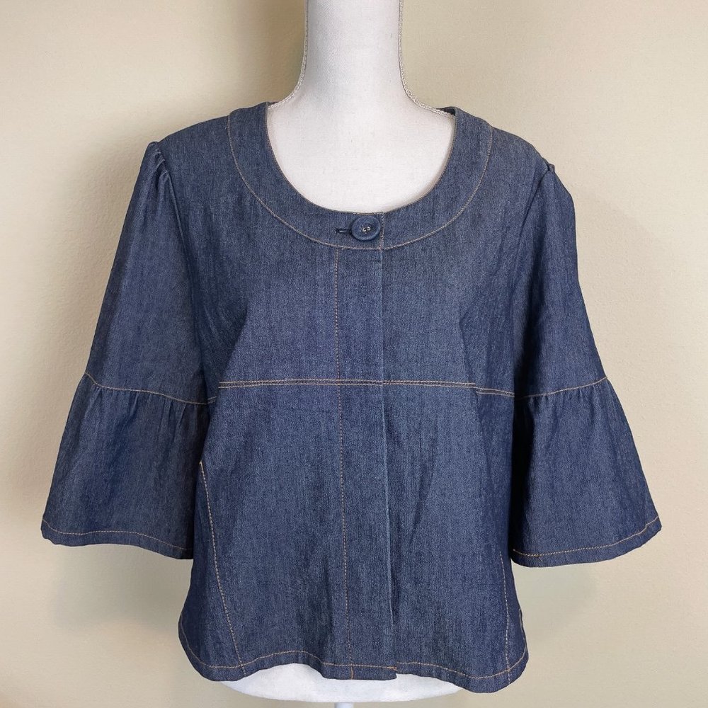 Sandro Denim Jean Jacket Blazer Top Blue Lightweight Buttoned L Large